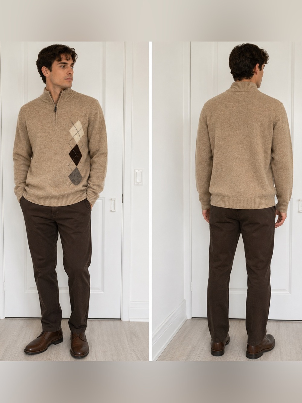 Wool/Cashmere Mockneck Zip Sweater.
